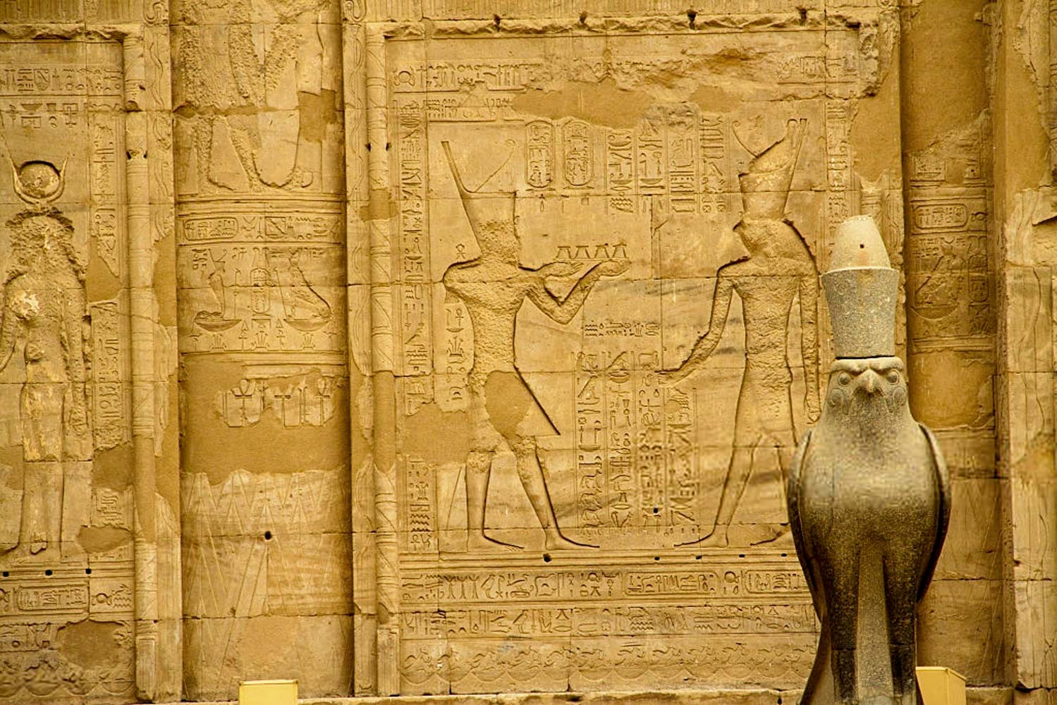 la statua di Dio horus al tempio di edfu